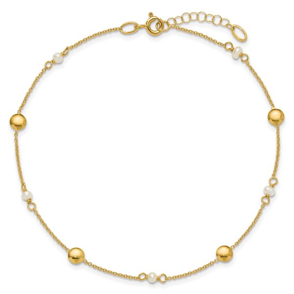Leslie's 14K Polished FWC Pearl and Circles 9in Plus 1in ext. Anklet - Image 4