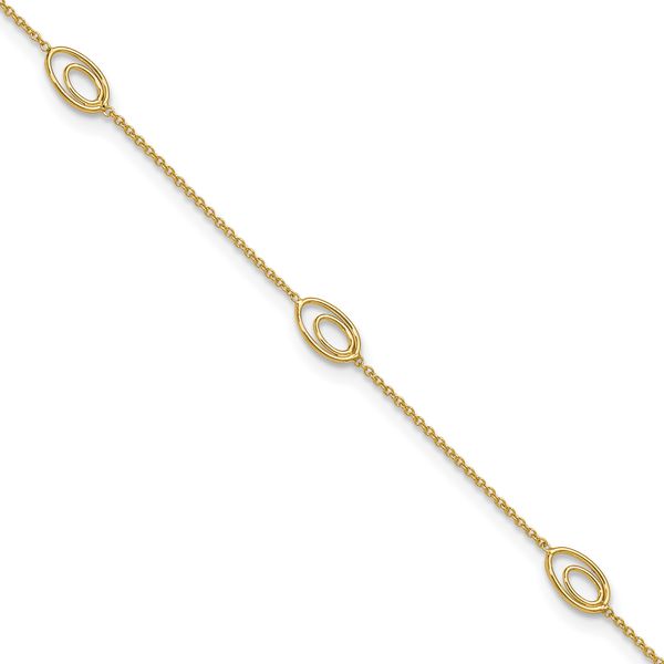 Leslie's 14K Polished Fancy Oval Link 9in Plus 1in ext. Anklet