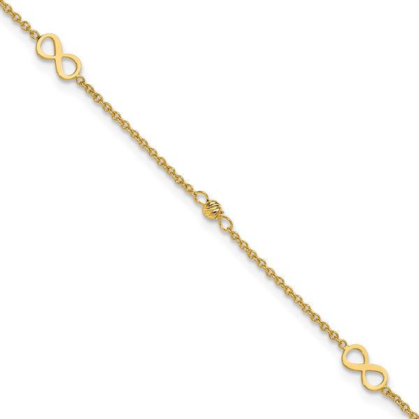 Leslie's 14K Polished/Diamond-cut Infinity 9in Plus 1in ext. Anklet