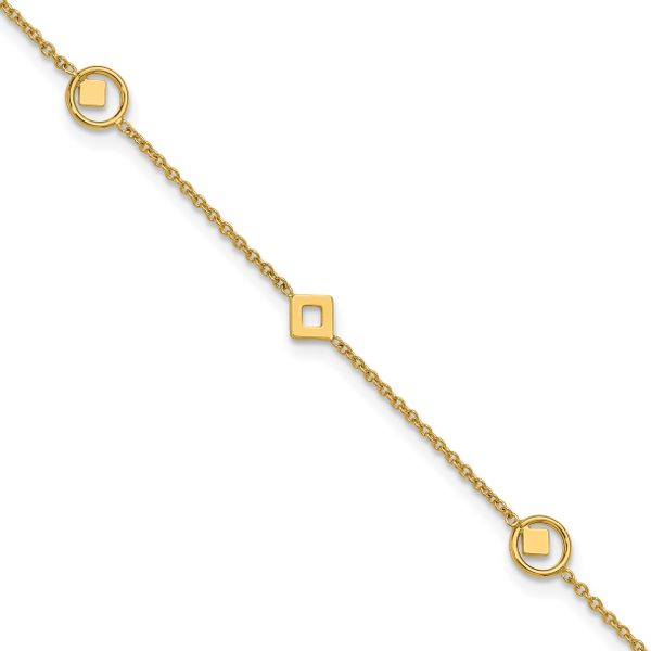 Leslie's 14K Polished Geometric Station 9in Plus 1in ext. Anklet