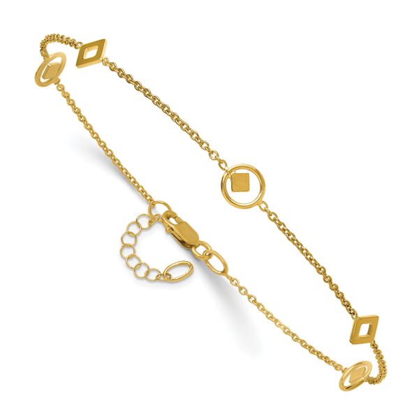 Leslie's 14K Polished Geometric Station 9in Plus 1in ext. Anklet - Image 3