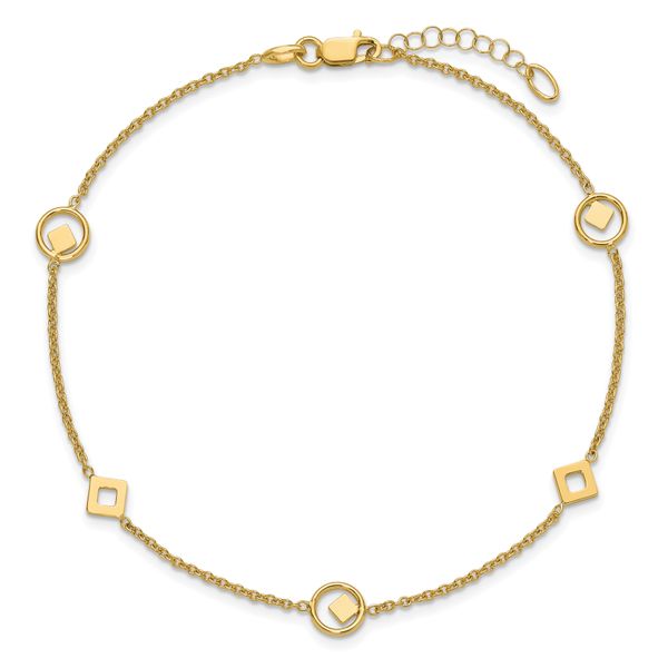Leslie's 14K Polished Geometric Station 9in Plus 1in ext. Anklet - Image 4