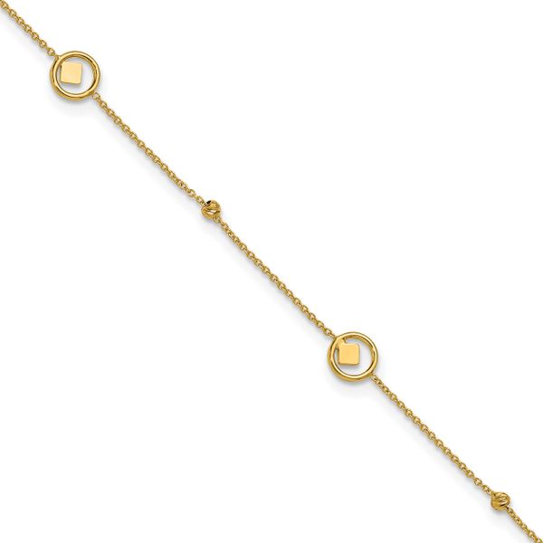 Leslie's 14K Polish/Dia-cut Geometric Bead 9in Plus 1in ext. Anklet