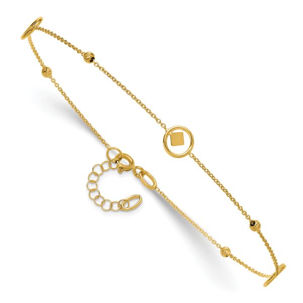 Leslie's 14K Polish/Dia-cut Geometric Bead 9in Plus 1in ext. Anklet - Image 3