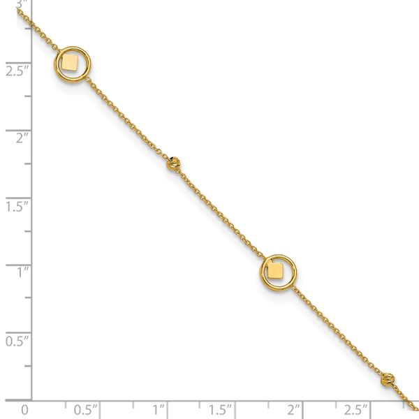 Leslie's 14K Polish/Dia-cut Geometric Bead 9in Plus 1in ext. Anklet - Image 5