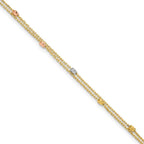 Leslie's 14K Tri-color Polish/Dia-cut 2-Strand 9in Plus 1in ext. Anklet