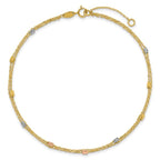 Leslie's 14K Tri-color Polish/Dia-cut 2-Strand 9in Plus 1in ext. Anklet - Image 4