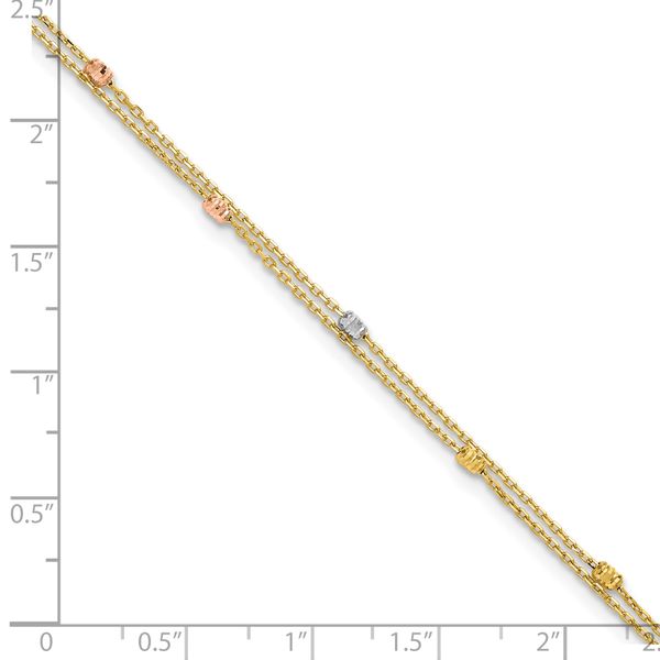 Leslie's 14K Tri-color Polish/Dia-cut 2-Strand 9in Plus 1in ext. Anklet - Image 5