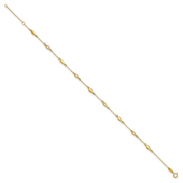 Leslie's 14K Polished Teardrop Station 9in Plus 1in ext. Anklet - Image 2