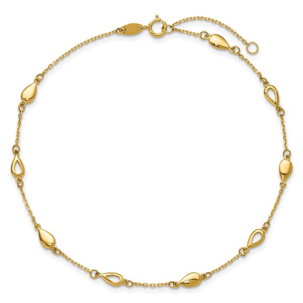 Leslie's 14K Polished Teardrop Station 9in Plus 1in ext. Anklet - Image 4
