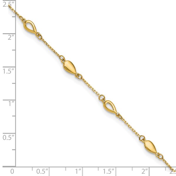 Leslie's 14K Polished Teardrop Station 9in Plus 1in ext. Anklet - Image 5