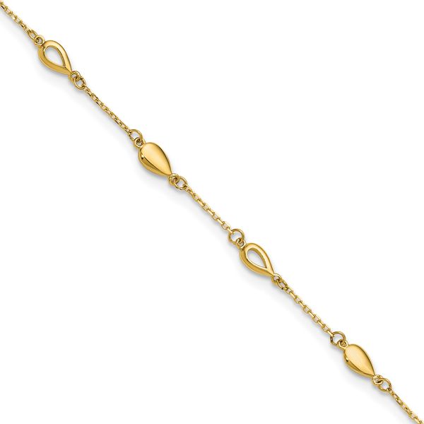 Leslie's 14K Polished Teardrop Station 9in Plus 1in ext. Anklet