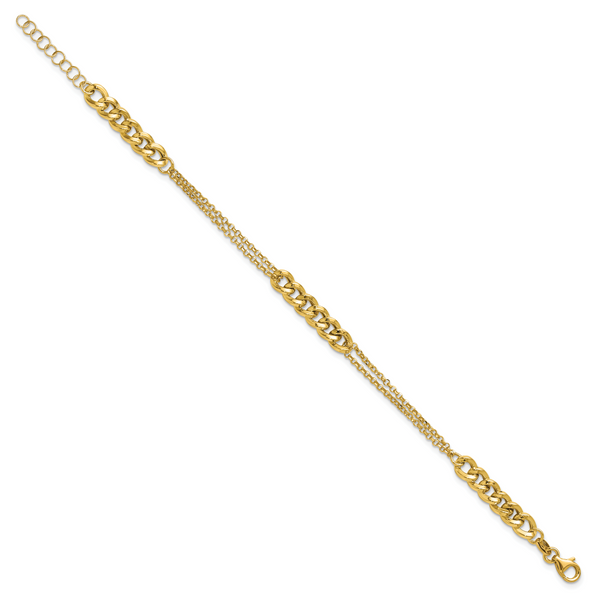 Leslie's 14K Polished/Dia-cut 2-Strand Fancy Link w/1in ext. Bracelet - Image 2
