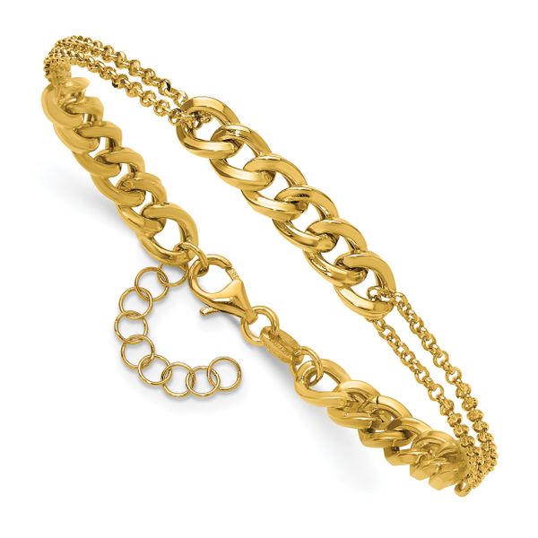 Leslie's 14K Polished/Dia-cut 2-Strand Fancy Link w/1in ext. Bracelet - Image 3