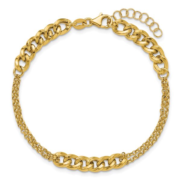 Leslie's 14K Polished/Dia-cut 2-Strand Fancy Link w/1in ext. Bracelet - Image 4