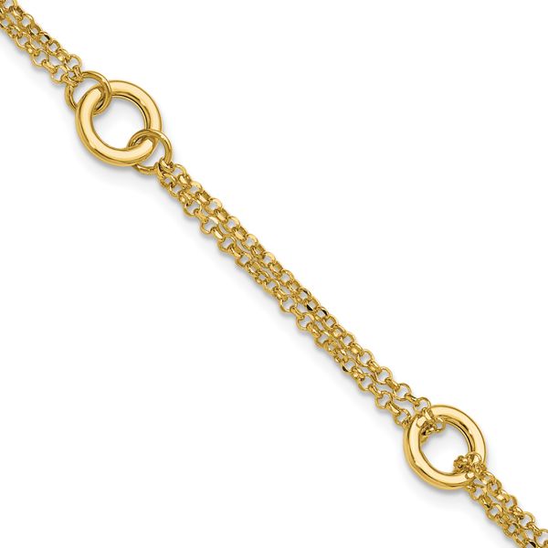 Leslie's 14K Polished/Dia-cut 2-Strand Circle Link w/1in ext. Bracelet