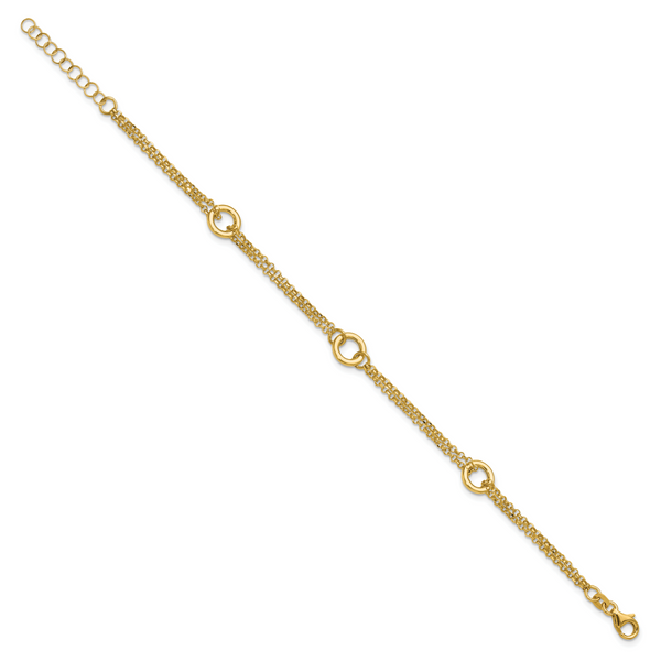 Leslie's 14K Polished/Dia-cut 2-Strand Circle Link w/1in ext. Bracelet - Image 2