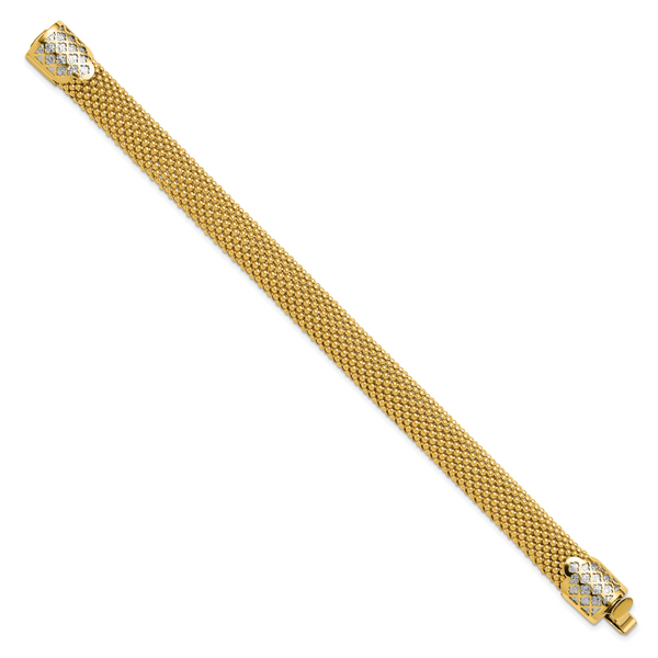 Leslie's 14K Two-tone Polished and Dia-cut Popcorn Mesh Bracelet - Image 2
