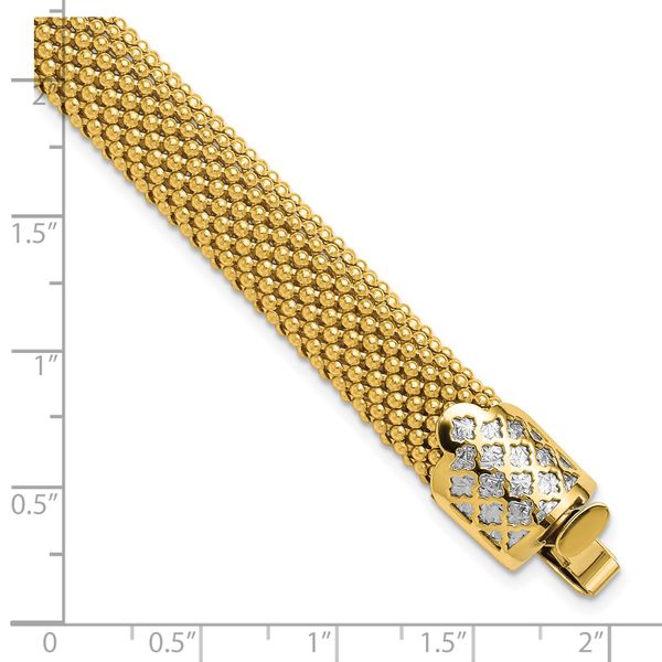Leslie's 14K Two-tone Polished and Dia-cut Popcorn Mesh Bracelet - Image 5