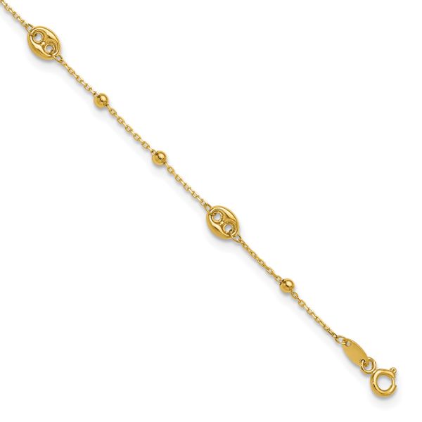 Leslie's 14K Polished Beads Station 9in Plus 1in ext. Anklet