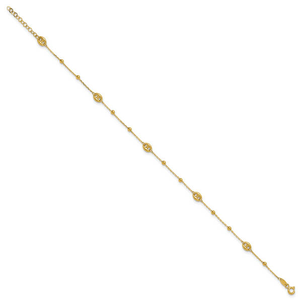 Leslie's 14K Polished Beads Station 9in Plus 1in ext. Anklet - Image 2