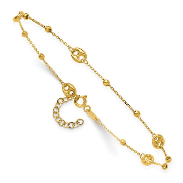 Leslie's 14K Polished Beads Station 9in Plus 1in ext. Anklet - Image 3