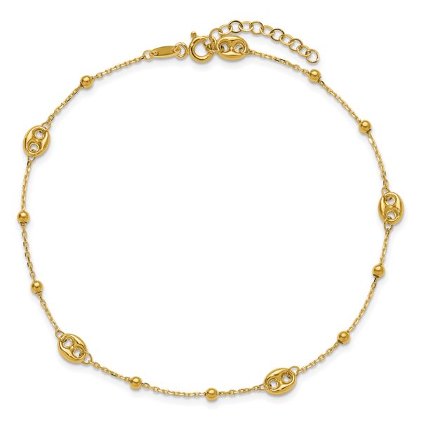 Leslie's 14K Polished Beads Station 9in Plus 1in ext. Anklet - Image 4