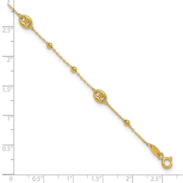 Leslie's 14K Polished Beads Station 9in Plus 1in ext. Anklet - Image 5