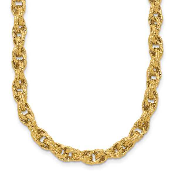 Leslie's 14K Polished/Textured/Dia-cut Twisted Link Necklace
