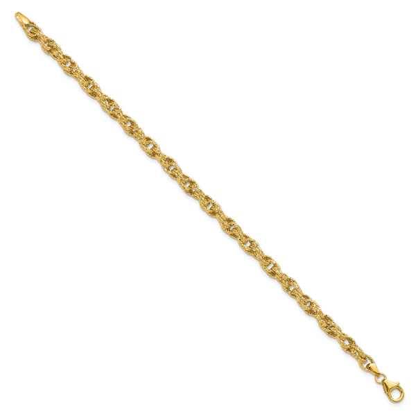 Leslie's 14K Polished/Textured/Dia-cut Twisted Link Bracelet - Image 2
