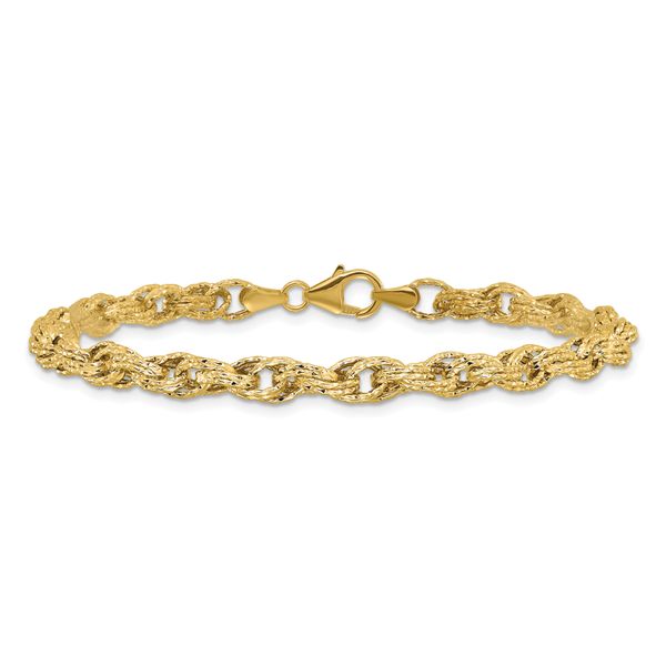 Leslie's 14K Polished/Textured/Dia-cut Twisted Link Bracelet - Image 3