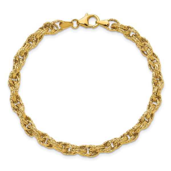 Leslie's 14K Polished/Textured/Dia-cut Twisted Link Bracelet - Image 4