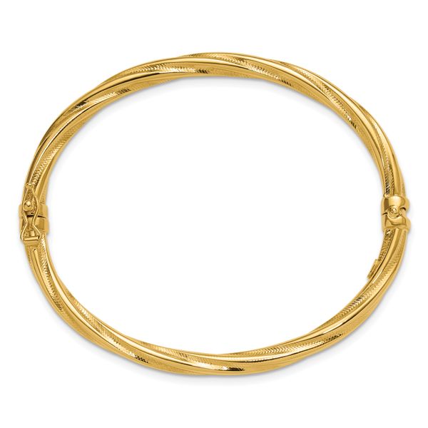 Leslie's 14K Polished and Textured Twist Hinged Bangle - Image 2