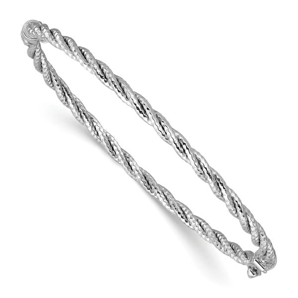 Leslie's 14K White Gold Polish/Diamond-cut Twisted Hinged Bangle
