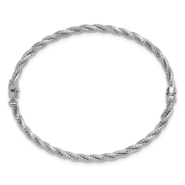 Leslie's 14K White Gold Polish/Diamond-cut Twisted Hinged Bangle - Image 2