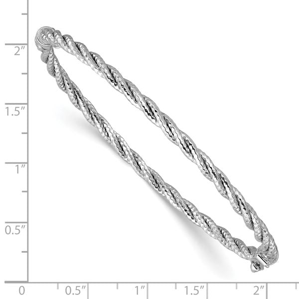 Leslie's 14K White Gold Polish/Diamond-cut Twisted Hinged Bangle - Image 3