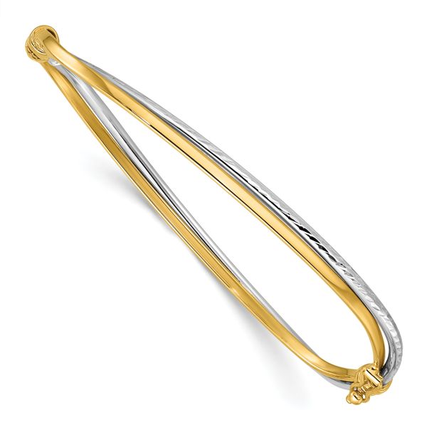 Leslie's 14K w/Rhodium Polished/Diamond-cut Twist Hinged Bangle