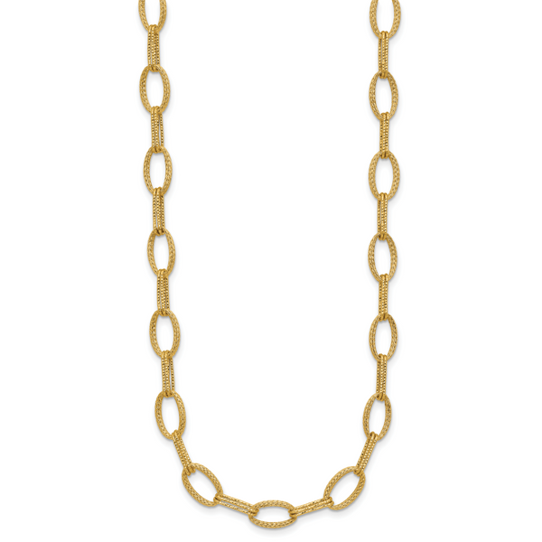 Leslie's 14K Polish/Texture/Dia-cut Fancy Oval Link Necklace - Image 2