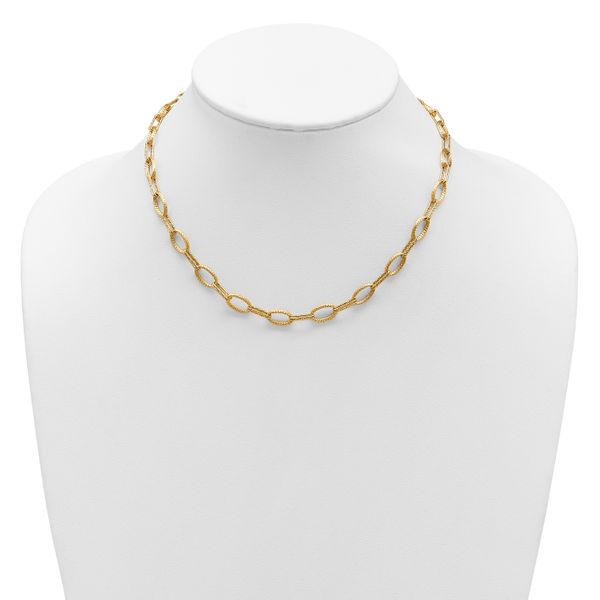 Leslie's 14K Polish/Texture/Dia-cut Fancy Oval Link Necklace - Image 3