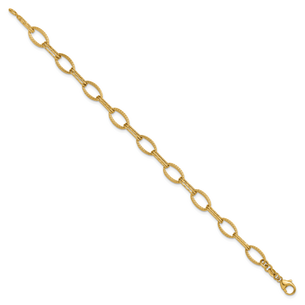 Leslie's 14K Polish/Texture/Dia-cut Fancy Oval Link Bracelet - Image 2