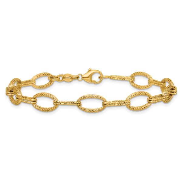 Leslie's 14K Polish/Texture/Dia-cut Fancy Oval Link Bracelet - Image 3