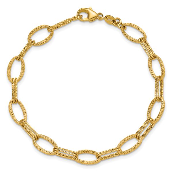 Leslie's 14K Polish/Texture/Dia-cut Fancy Oval Link Bracelet - Image 4