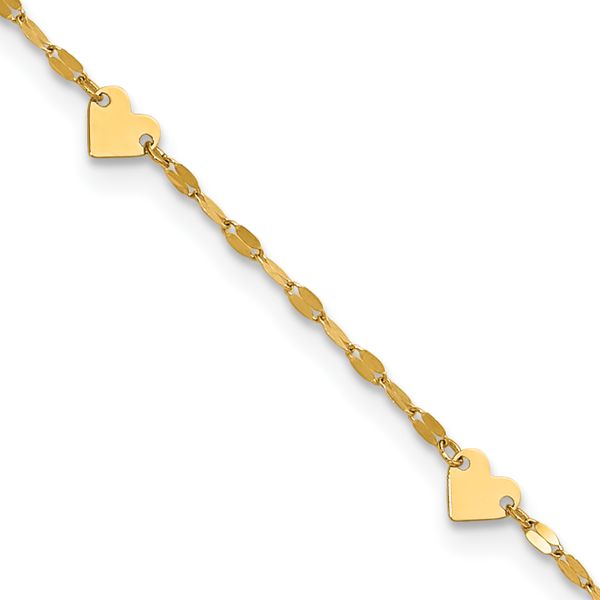 Leslie's 14K Polished Heart Station 9in Plus 1in ext. Anklet