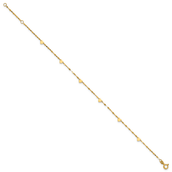 Leslie's 14K Polished Heart Station 9in Plus 1in ext. Anklet - Image 2