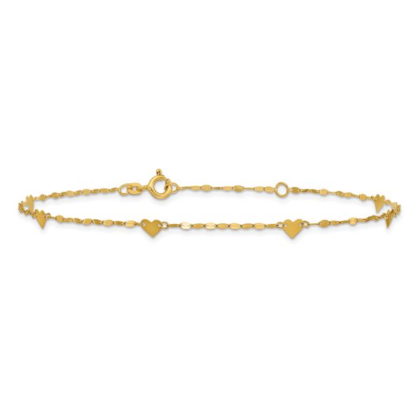 Leslie's 14K Polished Heart Station 9in Plus 1in ext. Anklet - Image 3