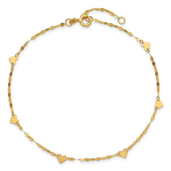 Leslie's 14K Polished Heart Station 9in Plus 1in ext. Anklet - Image 4