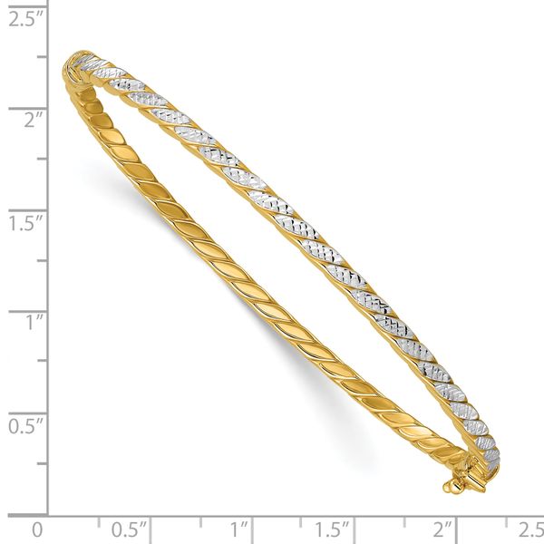 Leslie's 14K w/Rhodium Polished and Diamond-Cut Hinged Bangle - Image 3