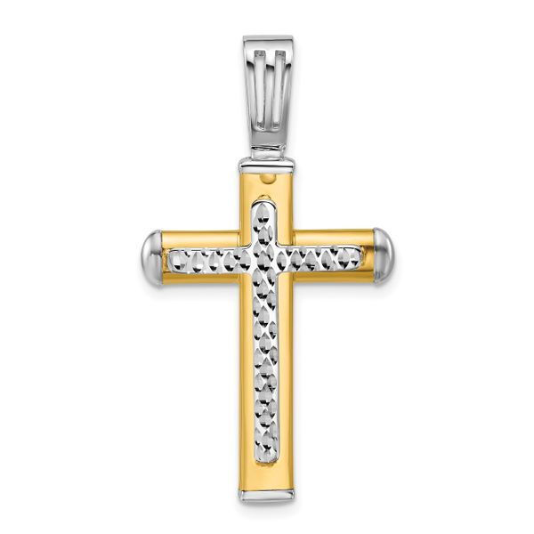 Leslie's 14K Two-tone Polished and Diamond-cut Cross Pendant