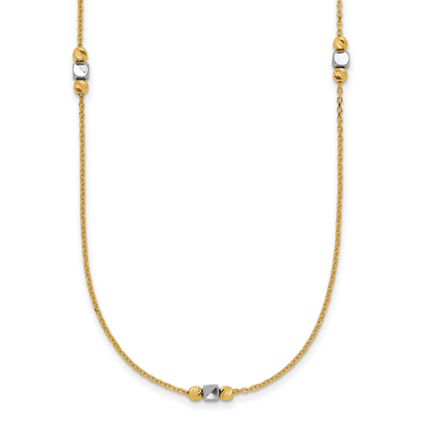Leslie's 14K Two-tone Polished / Dia-cut Beads w/2in ext. Necklace
