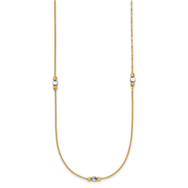 Leslie's 14K Two-tone Polished / Dia-cut Beads w/2in ext. Necklace - Image 2